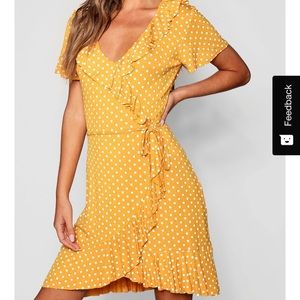 Polka Dot Wrap Front Ruffle Tea Dress